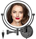 ALHAKIN 9" Wall Mounted Lighted Makeup Mirror, Large Double Sided 1X/10X Magnifying Mirror, 3 Color LED Vanity Mirror with Lights, Touch Dimmable 360° Swivel Light Up Mirror for Bathroom, Black