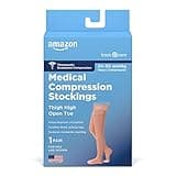 Amazon Basic Care Medical Compression Stockings, 20-30 mmHg Support, Women & Men Thigh Length Hose, Open Toe, Beige, 2X-Large (Previously NuVein)