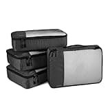 Amazon Basics Lightweight Packing Cubes for Travel, 4 Piece Set With Double Zipper Pulls and Mesh Top Panel, 100% Durable Polyester, Medium, Black