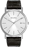 Bulova Men's Classic 3-Hand Calendar Date Quartz Leather Strap Watch, Buckle, 37mm Style: 96B104