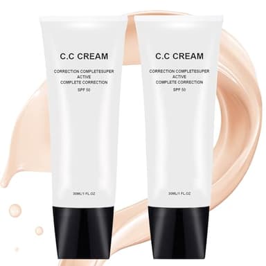 New Cosmetics Skin Tone Adjusting CC Cream SPF 50, Pre-makeup Primer Moisturizing Concealer for Brightening Skin Tone (Natural, 2PCS)