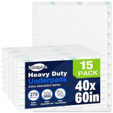 Heavy Duty Underpads 40"X60" Super Sized Chucks Pads 270 Grams Disposable Bed Pads with Strength Cloth Backing Extra Absorption Pads for Incontinence (100X152CM, 15 Count, Discreet Packaging)