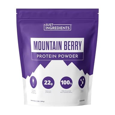 JUST INGREDIENTS Mountain Berry Protein Powder – 30-Serving Blend with 100% Grass-Fed Whey & Organic Plant Proteins – Mixed Berry Flavor with Real Fruit – Supports Muscle Recovery, Energy*