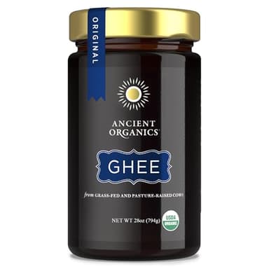 Ancient Organics Ghee - Organic Grass Fed Ghee Butter, Gluten Free, Clarified Butter, Vitamins & Omegas, Lactose Reduced, Kosher, USDA Certified - 28 Oz (Pack of 1)