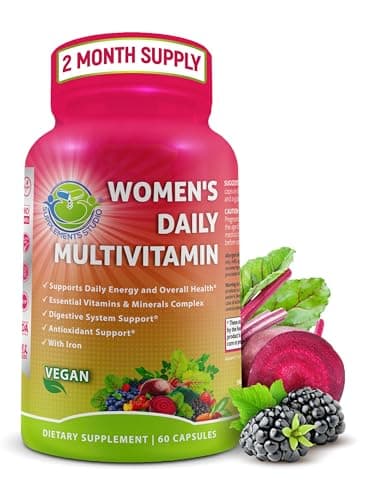 Women's Daily Multivitamin with Iron - Vegan Methylated Multivitamin for Women with Biotin, Organic Superfoods, Probiotics, B-Complex - Energy, Gut & Optimal Health Support – Easy to Swallow Capsules
