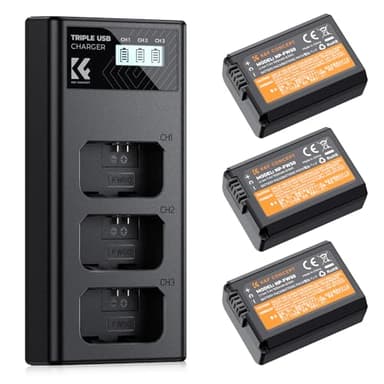 K&F CONCEPT 3-Pack NP-FW50 Battery and Upgraded 3-Slot ZV-E10 Battery Charger Compatible with Sony Alpha A6400 A6000 A6300 A6500 A5000 A5100 A7 A7II A7R A7RII A7S A7SII RX10 II III IV Cameras