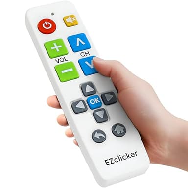 EZclicker Big Button Universal TV Remote (White) Simple Easy to Use, Great for Seniors, Works with Major TV Brands (2xAAA Batteries Not Included)
