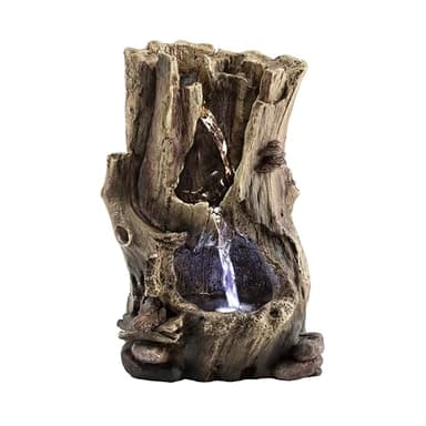 Alpine Corporation WIN326 Indoor Tabletop Light-Up Tiered Rainforest Tree Trunk Water Fountain with LED Lights, 11", Brown