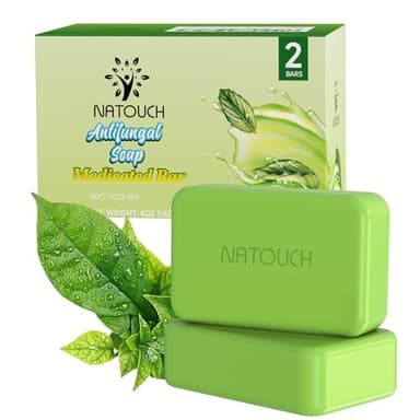 Natouch Antifungal Medicated Soap Bar, Athletes Foot Jock Itch Ringworm Yeast Infection Treatment for men, Tea Tree Oil Body Soap Bar With Natural Tea Tree Oil, Eucalyptus Oil and Lavender Oil, 2PCS