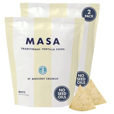MASA Chips White Corn Tortilla Chips Cooked in Beef Tallow – Seed Oil Free Snack, 2pk×5 oz each– Handmade with Only Naturally Grown White Corn & Sea Salt, Gluten Free