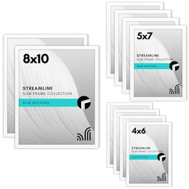 Americanflat Set of 10 Picture Frames with Shatter-Resistant Glass - Gallery Wall Frame Set with Two 8x10, Four 5x7 and Four 4x6 Frames - Streamline Collection - White