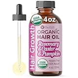 USDA Organic Rosemary Hair Oil for Hair Growth 4oz - Cold Pressed & Hexane Free Blend of Castor, Pumpkin Seed, Peppermint & Jojoba Oils - Thickening & Strengthening Hair Loss Treatment for Women & Men