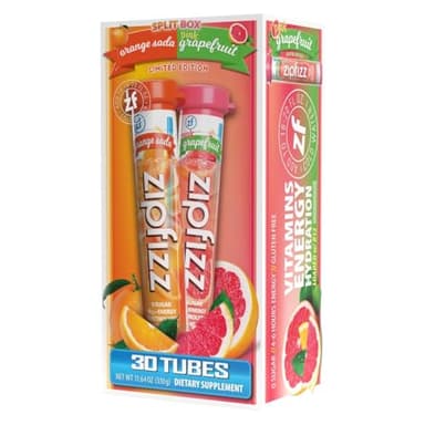 Zipfizz Healthy Energy Drink Mix, Hydration with B12 and Multi Vitamins,Split Box Orange Soda Pink Grapefruit Limited Edition 30 Tubes (330 g)