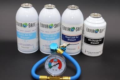 ENVIRO-SAFE R1234YF Auto AC Recharge Kit with Arctic Air, Oil Charge, Stop Leak, Gauge, 4-Piece Professional System