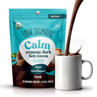 Four Sigmatic Calm Mushroom Cocoa Mix | Organic Dark Hot Cocoa Mix with Reishi Mushroom | Vegan, Dairy Free | 15 Servings