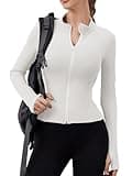 Fuqimman White Workout Jacket Women Bbl Workout Athletic Zip up Yoga Gym Running Sport Track Crop Lady Golf Compression Active with Thumb Holes