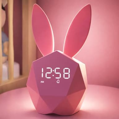 MASHI Pink Alarm Clock with Night Light, Ok to Wake Clock for Kids, Snooze, Cute Bunny Digital Alarm Clock for Children, Gift Ideas for Kids Girls Boys Teens Birthday Room Decor (Pink)