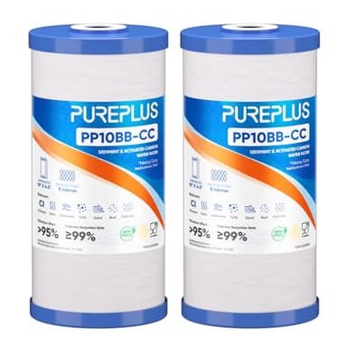 PUREPLUS 5 Micron 10" x 4.5" Whole House Sediment and Carbon Water Filter Replacement Cartridge for GE FXHTC, GXWH40L, GXWH35F, GNWH38S, Culligan RFC-BBSA, WRC25HD, PP10BB-CC, Pentek RFC-BB, 2Pack