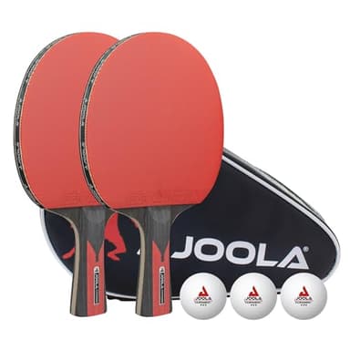 JOOLA Duo Carbon Ping Pong Paddles Set of 2 - Professional Table Tennis Paddles, Three Advanced White 3 Star Tournament Ping Pong Balls and Carrying Case - Advanced Table Tennis Rackets