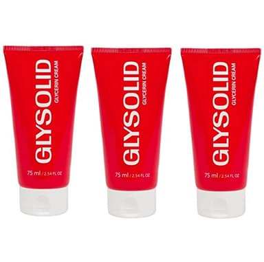 Glysolid Glycerin Skin Cream - Thick, Smooth, and Silky - Trusted Formula for Hands, Feet and Body 2.54 fl oz (75ml Tube) - 3pack