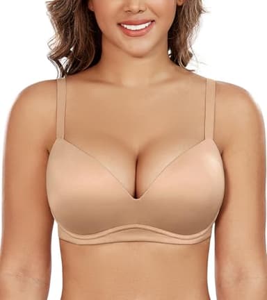 DotVol Women's Push Up Wireless Comfortable Padded Plunge No Underwire Everyday Bra(Beige,38B)
