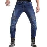 Takuey 2019 Waterproof Men Motorcycle Riding Pants Motocross Racing Jeans With 4 X Knee Hip Pads (M, Blue)