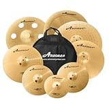 Arborea Cymbal Pack for Drum 8 pcs Super Polishing Cymbals Set Brilliant Gold Hero Series Include 14"Hihats 16"Crash 18"Crash 20"Ride Bonus 10" Splash 16"Ozone Stacker 18" China Cymbal Free Cymbal Bag