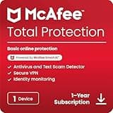 McAfee Total Protection 1-Device 2025 | Security Software Includes Antivirus, Secure VPN, Password Manager, Identity Monitoring | Download