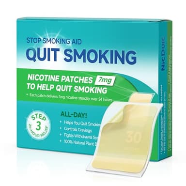 Nicotine Patches 7 mg, Quit Smoking Step 3, Transdermal System Nicotine Patch, Easy & Effective Stop Smoking Aids That Work 24hr, 30 Count (4 Weeks Supply)
