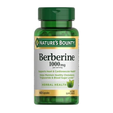 Nature’s Bounty Berberine 1000mg Capsules, Supports Heart Health, Cholesterol & Blood Sugar Levels in a Normal Range, Non-GMO Supplement, 60 Count