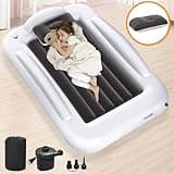 Abdtech Inflatable Toddler Travel Bed - Portable Toddler Kids Travel Bed with Safety Sides Complete Kids Air Mattress Set with High-Speed Pump, Ideal for Vacation Camping and Sleepover (60 Inches)