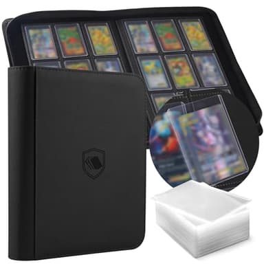Toploader Binder, Holds 360 Toploader, 100 Toploaders INCLUDED, 9-Pocket PU Cover Top Loader Binder for 3" x 4" Rigid Toploaders, Ringless Double-Sided Toploader Card Binder for TCG, Sport Cards