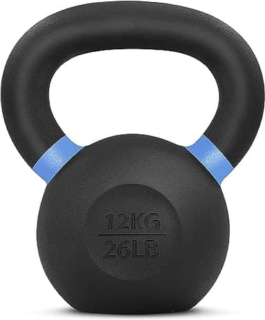 Yes4All Powder Coated Kettlebell, 26 lb Cast Iron Core Kettlebells with Non-Slip Handle & Flat Bottom for Conditioning, Heavy Duty for Strength Training - Single, Blue