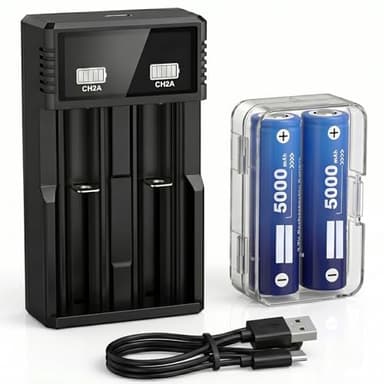 Sinyeeho 2-Pack Rechargeable Battery Charger Set 5000mAh High-Capacity Rechargeable Battery Pack, Battery Storage Case for 21700 Batteries