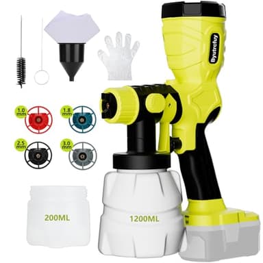 Cordless Paint Sprayer for Ryobi 18V Battery - HVLP Electric Paint Gun with 4 Sizes Nozzles and 3 Spray Patterns, Handheld Paint Sprayer for Exterior and Interior House Painting (Tool Only)