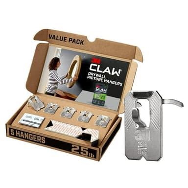 3M CLAW(TM) 25 lb. Drywall Picture Hanger With Spot Markers, Heavyweight Hanging Solution for Room Decor and Office Decor, Including Mirrors or Large Art – 5 Pack