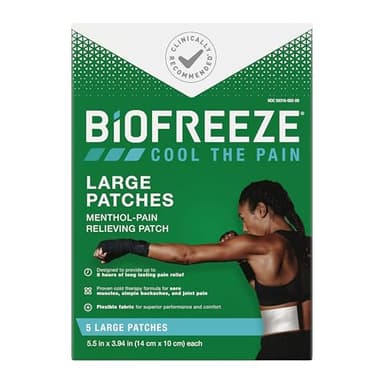 Biofreeze Menthol Pain Relieving Patches (5 Patches Per Box) Up To 8 Hours Of Pain Relief From Sore Muscles, Arthritis, Backaches, Spains, Bruises, Strains And Joint Pain (Package May Vary)