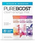 Pureboost Clean Energy Booster, Refreshing Energy Drink Mix with B12 Vitamins, Electrolytes, Antioxidants, Sugar-Free with No Sucralose (Combo Pack, 30 Count)