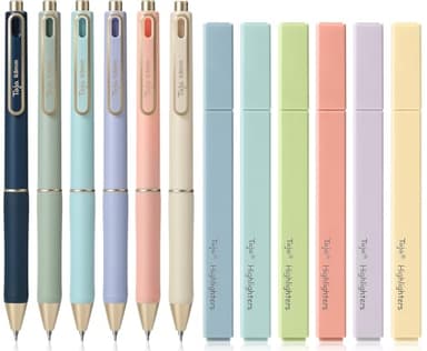 Taja 12 Pack Bible Highlighters and Pens Set No Bleed, 6 Aesthetic Pastel Highlighters and 6 Black Ink Pens for Bible Study, Journaling, School and Office Supplies
