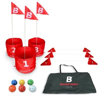 bucketgolf Original Game 3-Hole Travel Set – #1 Backyard Golf Game for Adults. Ideal for Yard, Beach, Park, Camping, and Outdoor Fun