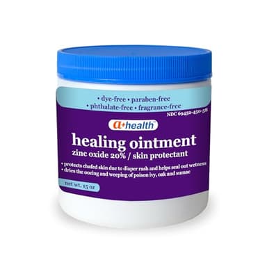 A+Health Healing Ointment Zinc Oxide 20%, Skin Protectant Barrier, 15 Oz Jar, Provides Relief and Treatment of Diaper Rash, Chafed Skin, Poison Ivy, Oak, Sumac for Adults and Babies, Fragrance Free