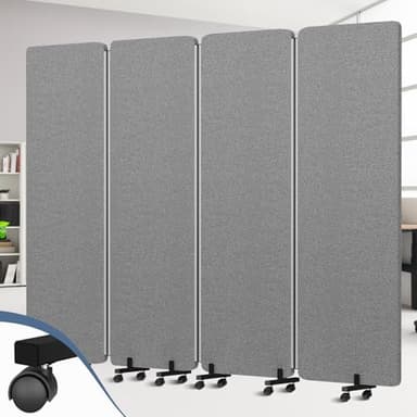 Acoustic Room Divider Privacy Panel with Wheels, 4 Panel Soundproof Room Divider (Aluminum Frame) for Room Partition, Folding Room Dividers Separation Office Cubicle Wall Sound Proof Partition Divider