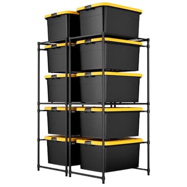 WORKPRO 2 Pack 5-Tier Tote Storage Rack, Heavy-Duty 27 Gallon Tote Storage Rack Holds 10 Totes, 1050 LBS Storage Bin Rack for Garage, Kitchen, or Basement, 30.5"x22.5"x69", Black