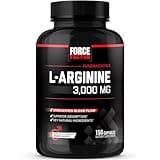 FORCE FACTOR L-Arginine Nitric Oxide Supplement with BioPerine to Help Build Muscle and Support Stronger Blood Flow, Circulation, Nutrient Delivery, and Pumps, L-Arginine 3000mg, 3g, 150 Capsules