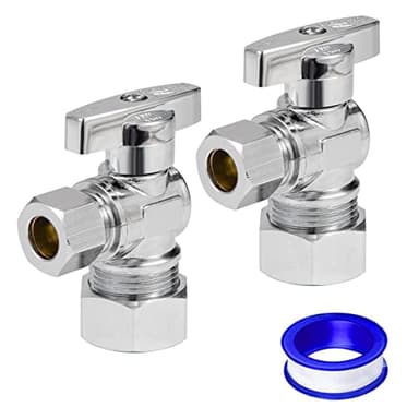Breezliy Heavy Duty Angle Stop Valve 1/2" Nom (5/8" OD) Comp x 3/8" OD Comp, 1/4-Turn Operation，High quality lead-free brass (2PCS)