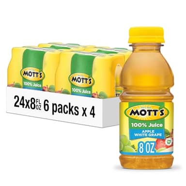 Mott's 100% Apple White Grape Juice, 8 Fl Oz Bottles, 24 Count (4 Packs Of 6), No Added Sugar, Excellent Source Of Vitamin C, 2 Servings Of Fruit Per Bottle, Gluten & Caffeine Free, On-the-go