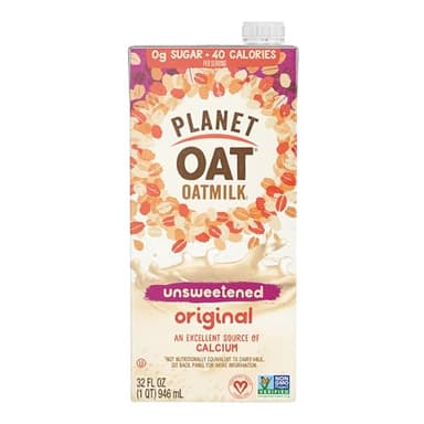 Planet Oat Oatmilk, Unsweetened Original 32 oz (Pack of 6), Lactose Free, Dairy Free, NonGMO, Planet Oat Oat Milk