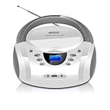 LONPOO CD Player Portable Boombox with FM Radio/USB/Bluetooth/AUX Input and Earphone Jack Output, Stereo Sound Speaker & Audio Player,White