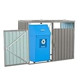 Outdoor Trash Can Storage, Storage Shed for 2 Trash cans and Tools,Waterproof Garbage Bin shed,Metal Trash Can Storage Shed Outdoor for Garden Yard(Light Grey-2 Doors)