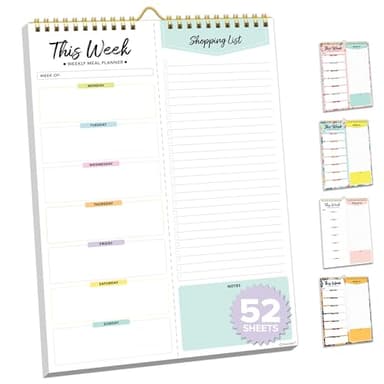 Decorably 52 Sheets astel Rainbow Weekly Meal Planning Notepad for Fridge with 4 Strong Magnets - 6x9" Spring-Bound Refrigerator Mountable, Easy Tear-Off Design, Track Food, Drinks, & Home Supplies